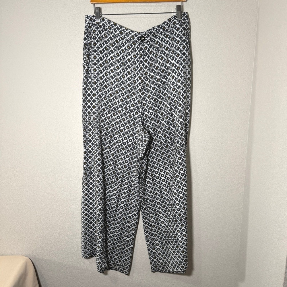 Maeve Anthropologie Callan Wide Leg Pants Geometric Tile Print Blue White 14 - Picture 4 of 16